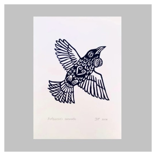 Aotearoa's Serenade Linocut Print A4