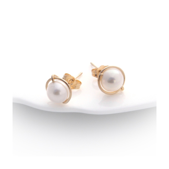 Gold Lulu Studs White Pearl