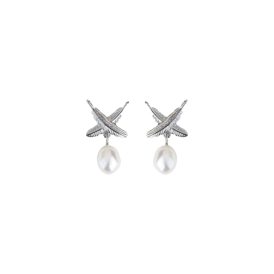 Feather Kisses Pearl Drop Studs