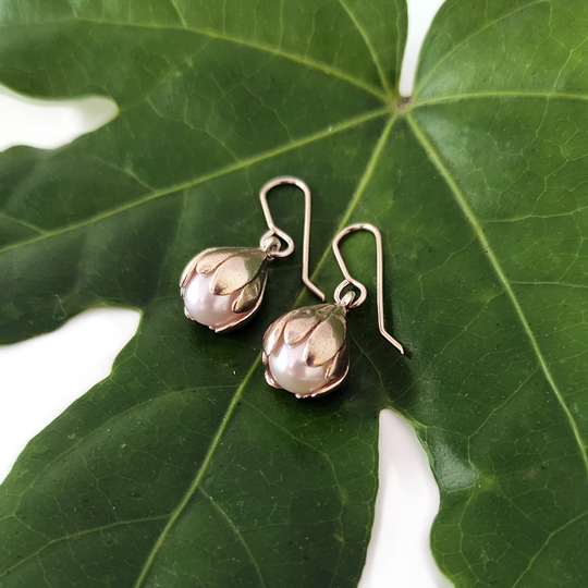 Pearl Blossom Earrings Gold Plate