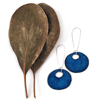 Long Oval Earrings Brass Patina Blue-jewellery-The Vault
