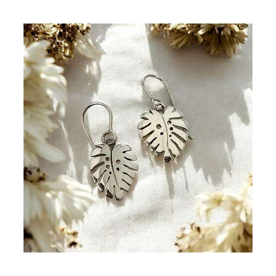 Monstera Leaf Earrings Silver