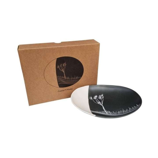 Coastal Ti Kouka White on Black 24cm Bowl