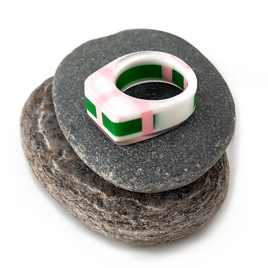 Clear Pink Bright Green Acrylic Ring