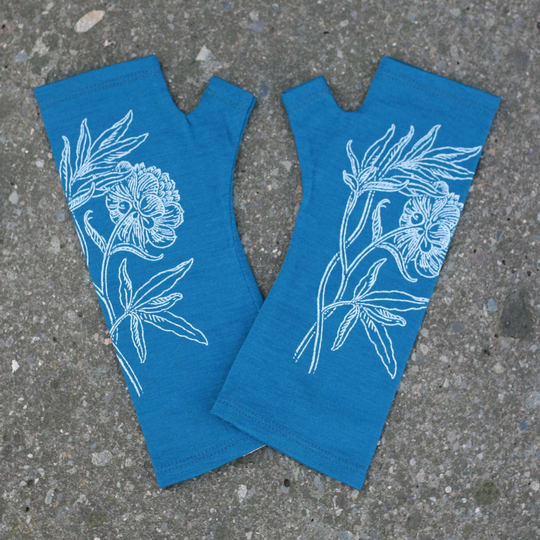 Merino Fingerless Gloves Teal Peony