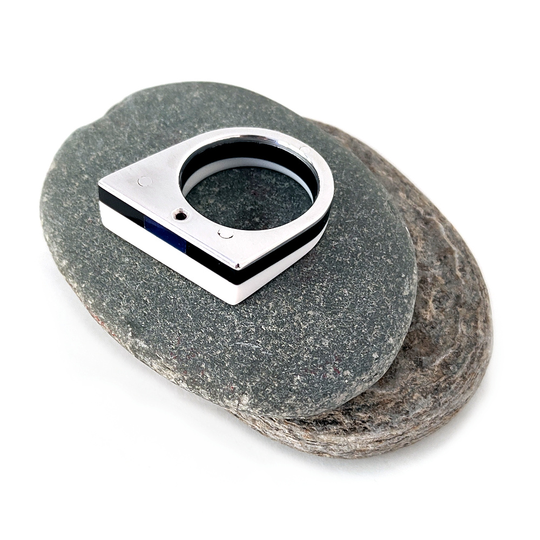 White Black Translucent Blue Rivoted Ring