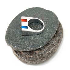 Bright Blue Orange Acrylic Thick Aluminium Ring-jewellery-The Vault