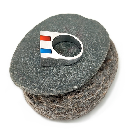 Bright Blue Orange Acrylic Thick Aluminium Ring