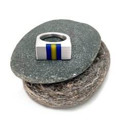 Blue Yellow Acrylic Thick Aluminium Ring-jewellery-The Vault