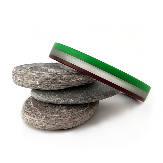 Red Oxide Bright Green Clear Acrylic 3 Strip Bangle