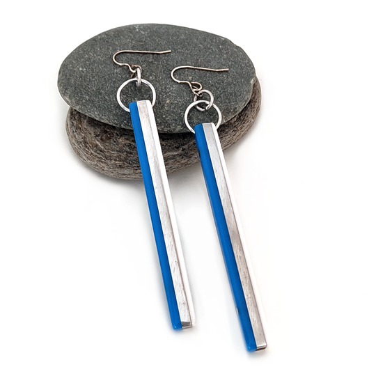 Bright Blue White Acrylic Aluminium Earrings