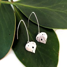 Small Kawakawa Long Hook Earrings Silver-jewellery-The Vault