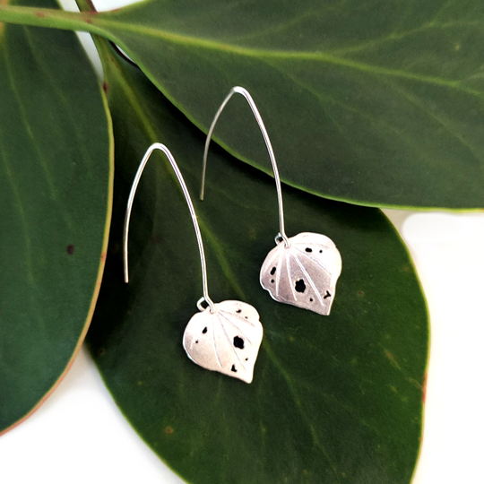 Small Kawakawa Long Hook Earrings Silver