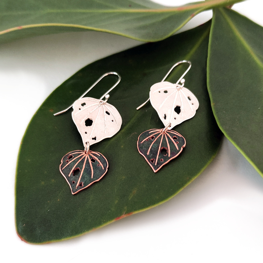 Small Kawakawa Double Dangles Earrings with Copper