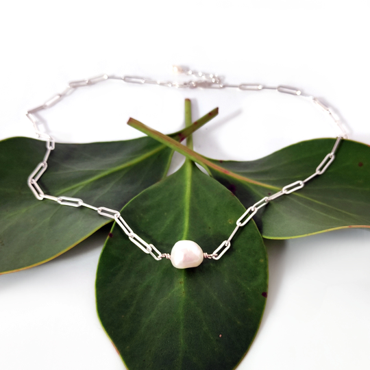 Pearl on Paperclip Chain Necklace