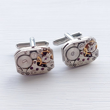 Steampunk Cufflinks Silver Rectangle