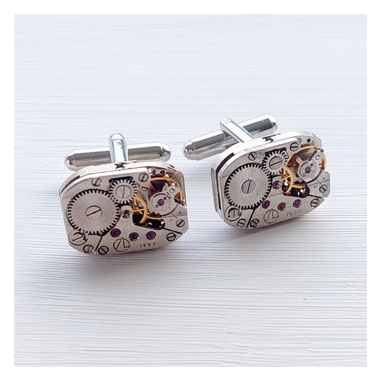 Steampunk Cufflinks Silver Rectangle