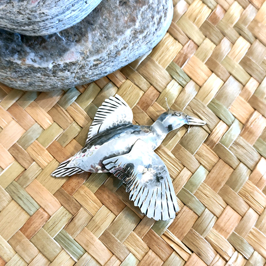 Flying Duck Whio Brooch Silver