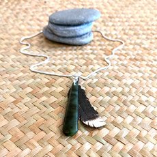 Silver Huia Pendant with Greenstone-jewellery-The Vault