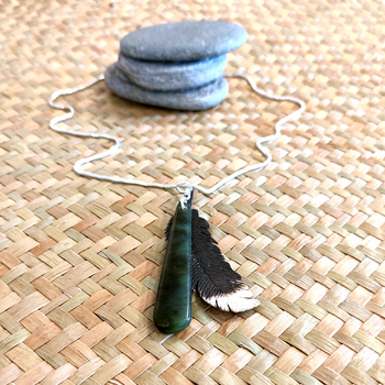 Silver Huia Pendant with Greenstone