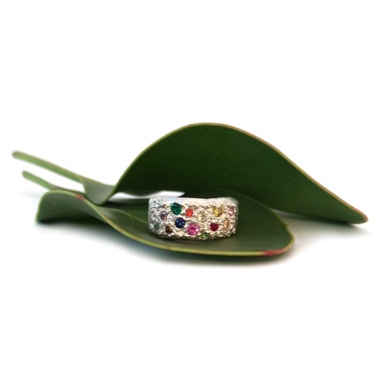 Movement Ring Silver Synthetic Sapphires Multi