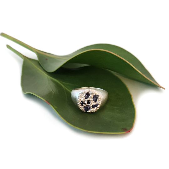 Insignia Round Ring Silver Synthetic Sapphires Blue