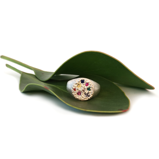 Fresh Ring Silver Synthetic Sapphires Multi