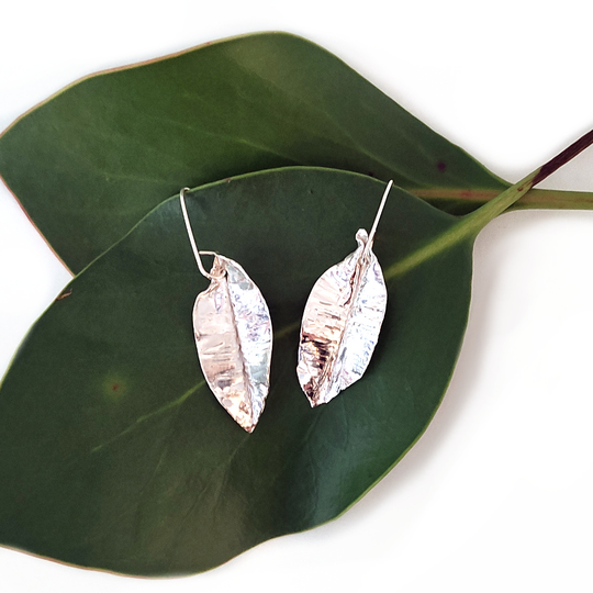 Small Autumn Leaf Earrings Silver