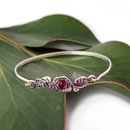 Floral Garnet Hinged Cuff Bracelet