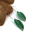Leaf Earrings Brass Patina Green