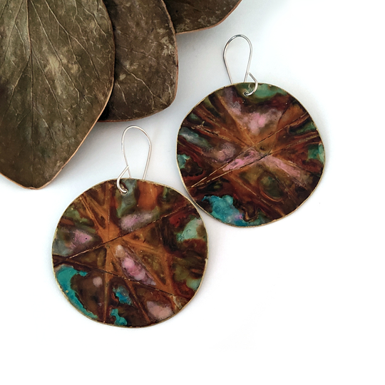 Large Disc Earrings Brass Patina