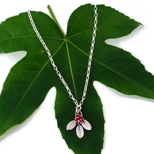 Pohutukawa Blossom Leaf Necklace Silver