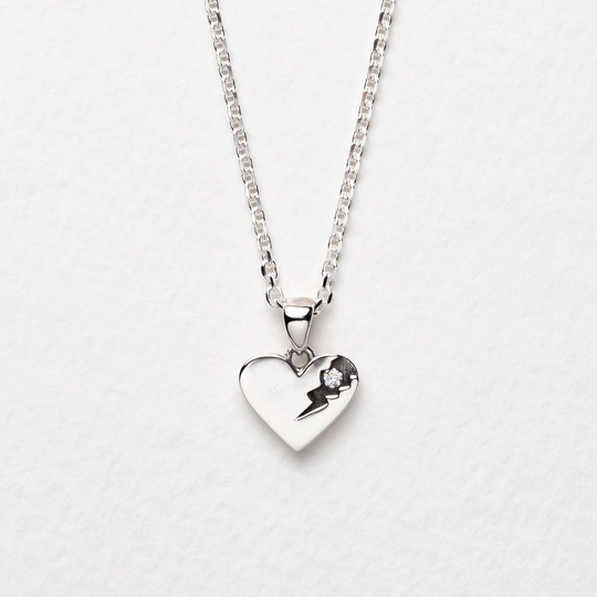 Perfectly Flawed Heart Pendant with Lab Diamond in Silver