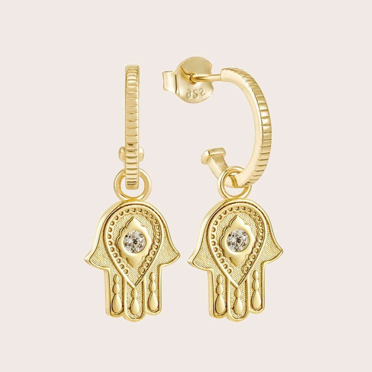 Hamsa Blessings Hoop Stud Earrings Gold Plate
