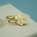 Hamsa Blessings Hoop Stud Earrings Gold Plate