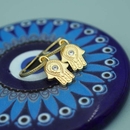 Hamsa Blessings Hoop Stud Earrings Gold Plate