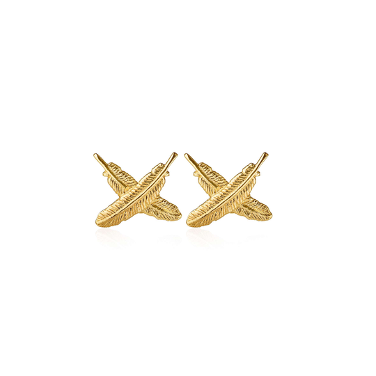 Mini Feather Kisses Studs Gold Plate