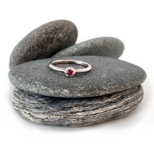 Silver Matt Stacker Ring Ruby