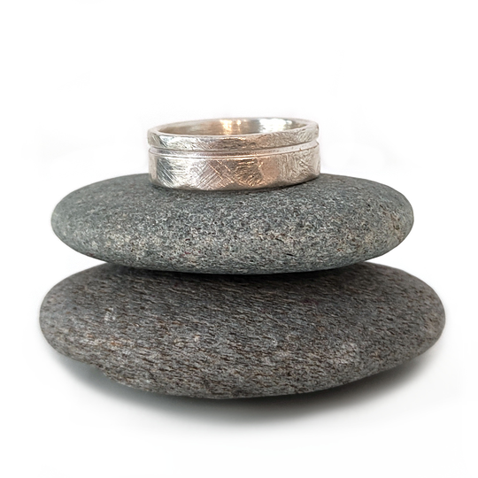 Textured Band with Inlay Silver Matt Finish