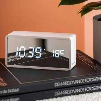 Karlsson Silver Mirror LED Alarm Clock White Wood