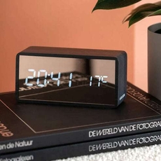Karlsson Silver Mirror LED Alarm Clock Black Wood-lifestyle-The Vault