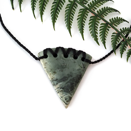 Nelson Pounamu Pendant Stitched Tooth 