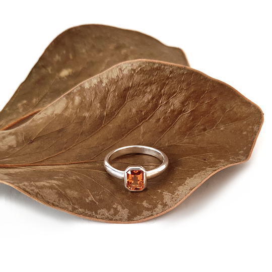 Citrine Emerald Cut Ring Silver