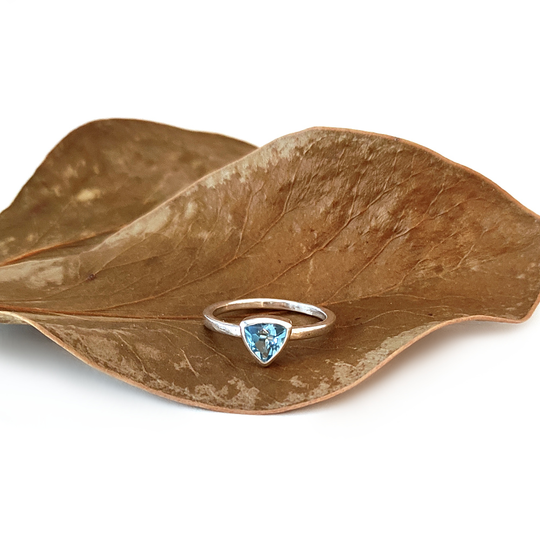 Blue Topaz Trilliant Cut Silver Ring
