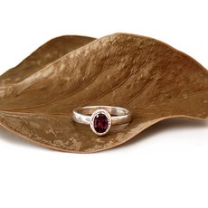 Garnet Oval Ring Silver Wide Band-jewellery-The Vault