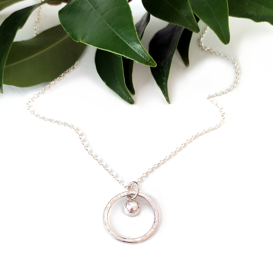 Freshwater Pearl Pendant Hammered Ring Silver