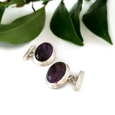 Amethyst Oval Cufflinks Silver-jewellery-The Vault