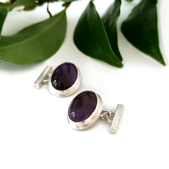 Amethyst Oval Cufflinks Silver
