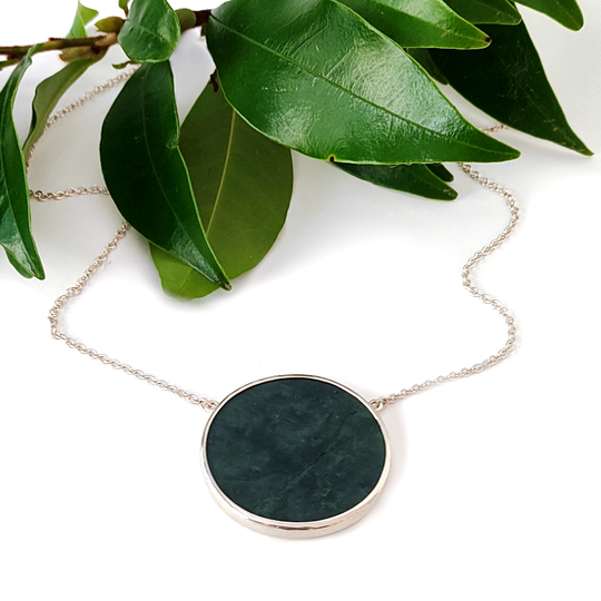 Large Pounamu Pool Necklace Silver