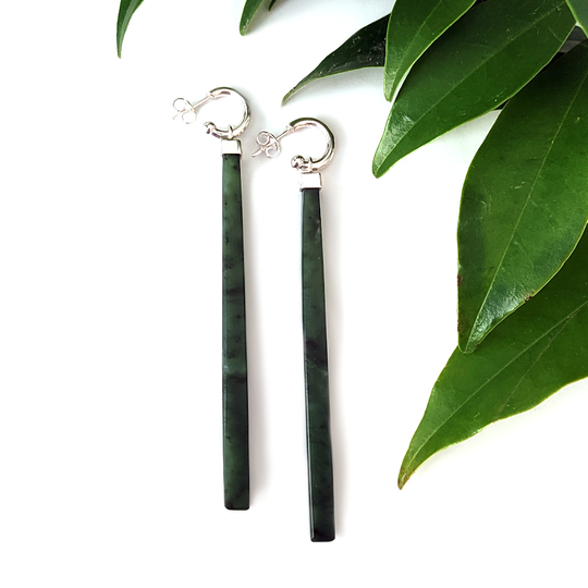Long Capped Pounamu on Hoop Earrings